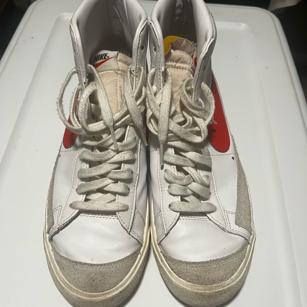 Nike White and Red High-Top Blazer Sneakers